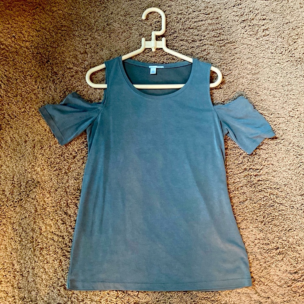 Halogen size small olive green shoulder cut out top